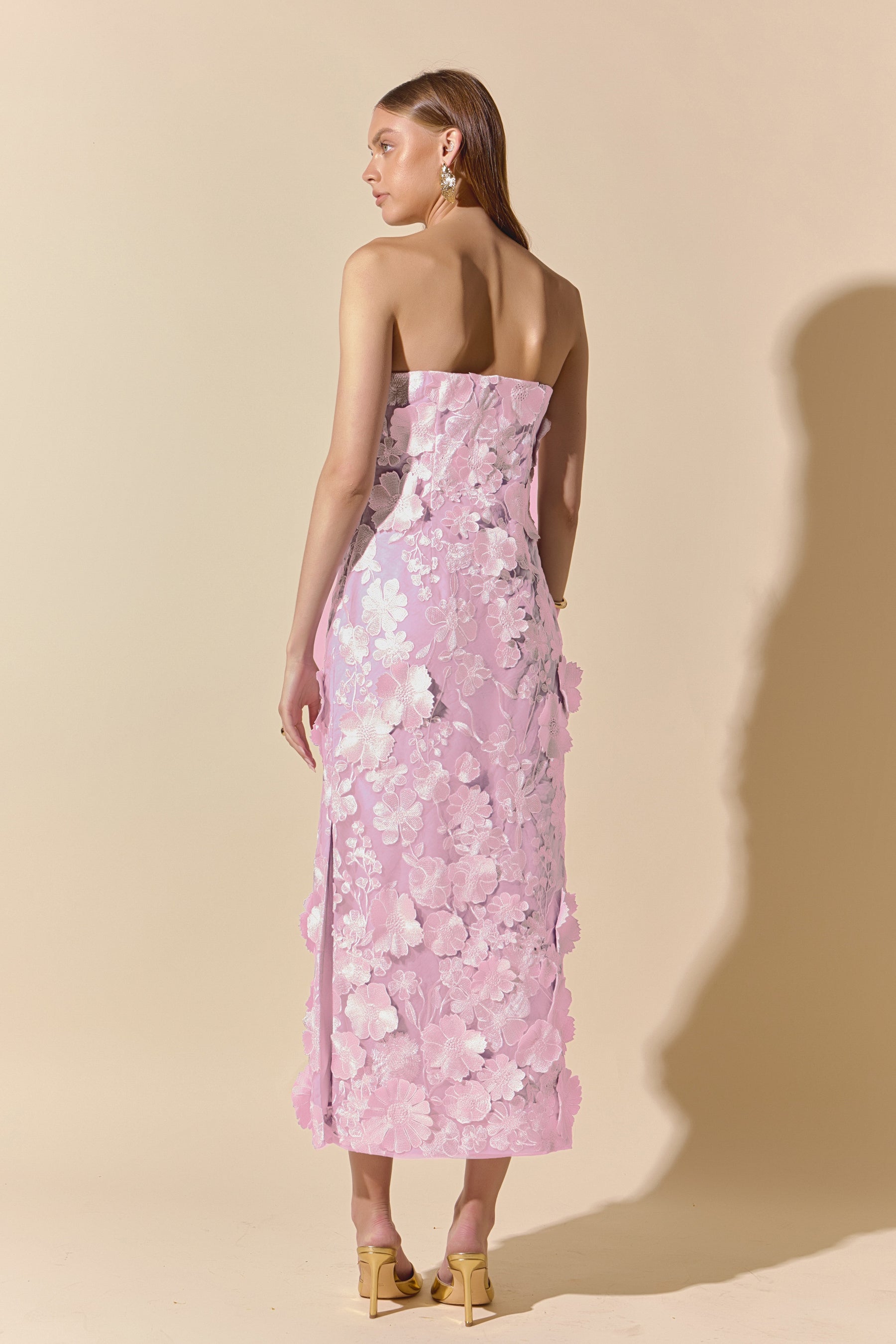 applique midi dress Strapless 3D Applique Midi Dress