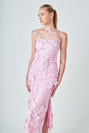 ENDLESS ROSE - Strapless 3D applique Midi Dress - DRESSES available at Objectrare