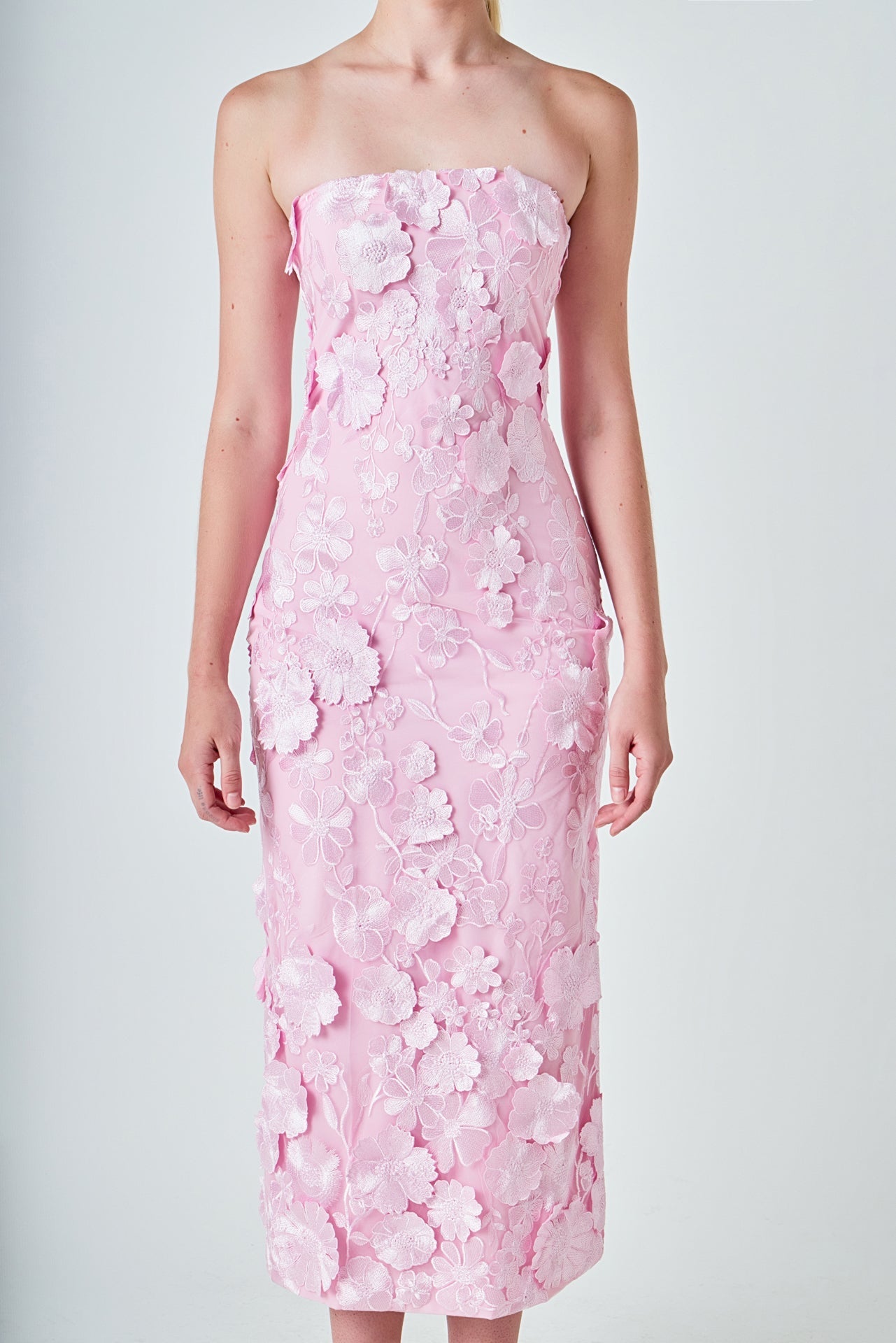 ENDLESS ROSE - Strapless 3D applique Midi Dress - DRESSES available at Objectrare