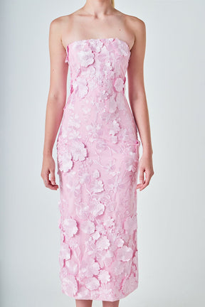 ENDLESS ROSE - Strapless 3D applique Midi Dress - DRESSES available at Objectrare