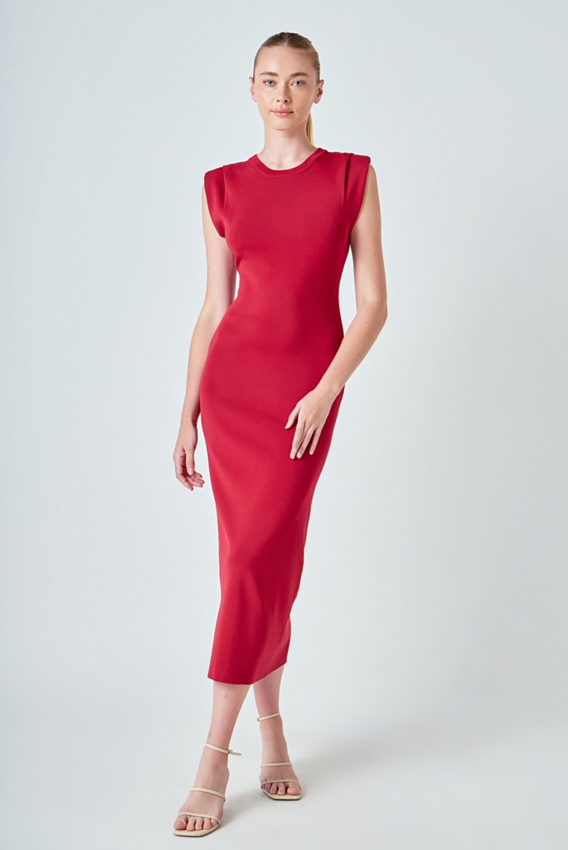 Endless Rose - Knit Shoulder Pleated Midi Dress MERLOT / M Endless Rose - Knit Shoulder Pleated Midi Dress MERLOT / M