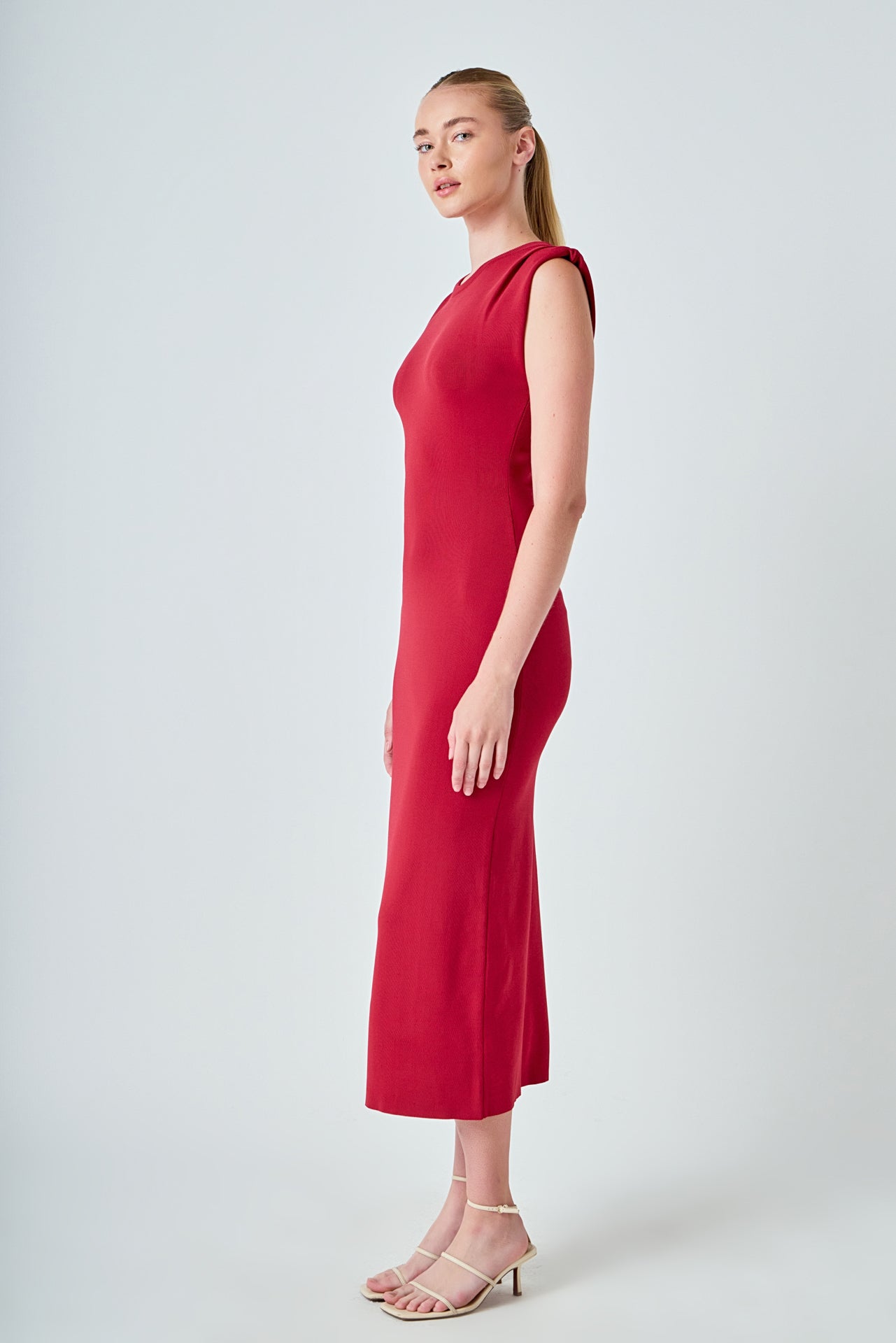 ENDLESS ROSE - Knit Shoulder Pleated Midi Dress - DRESSES available at Objectrare
