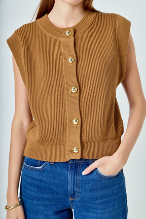 ENDLESS ROSE - Sleeveless Knit Buttoned Vest Top - SWEATERS & KNITS available at Objectrare