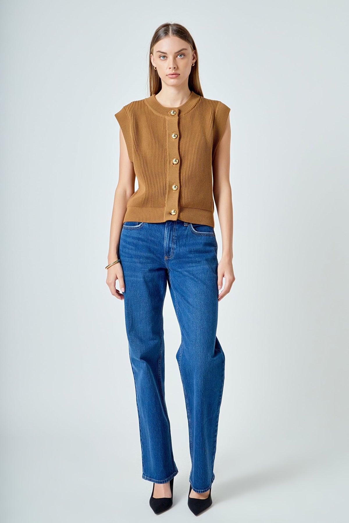 ENDLESS ROSE - Sleeveless Knit Buttoned Vest Top - SWEATERS & KNITS available at Objectrare