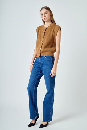 ENDLESS ROSE - Sleeveless Knit Buttoned Vest Top - SWEATERS & KNITS available at Objectrare