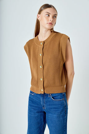 ENDLESS ROSE - Sleeveless Knit Buttoned Vest Top - SWEATERS & KNITS available at Objectrare