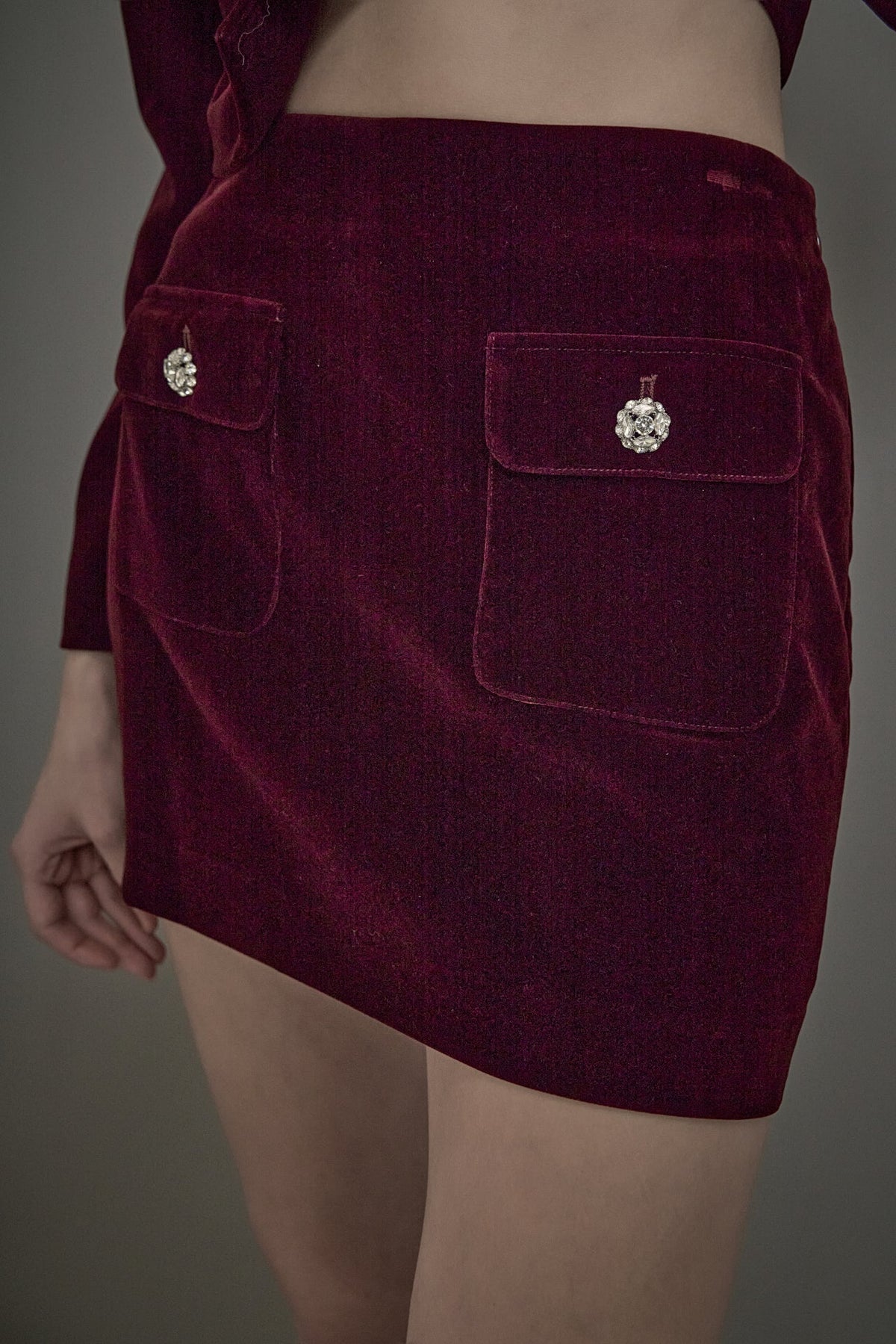 ENDLESS ROSE - Velvet Jeweled Button Mini Skirt - SKIRTS available at Objectrare