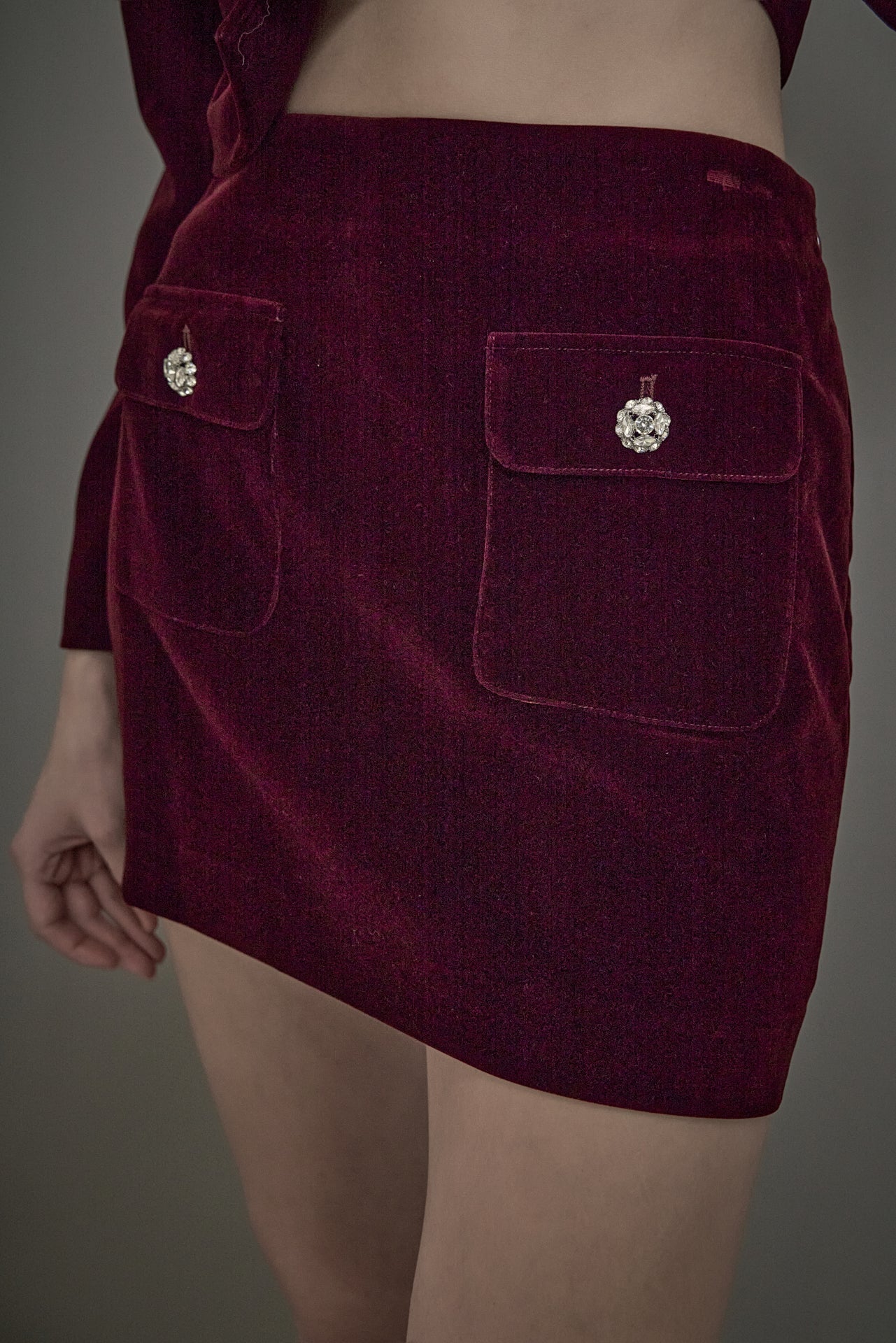 ENDLESS ROSE - Velvet Jeweled Button Mini Skirt - SKIRTS available at Objectrare