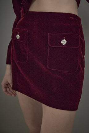 ENDLESS ROSE - Velvet Jeweled Button Mini Skirt - SKIRTS available at Objectrare