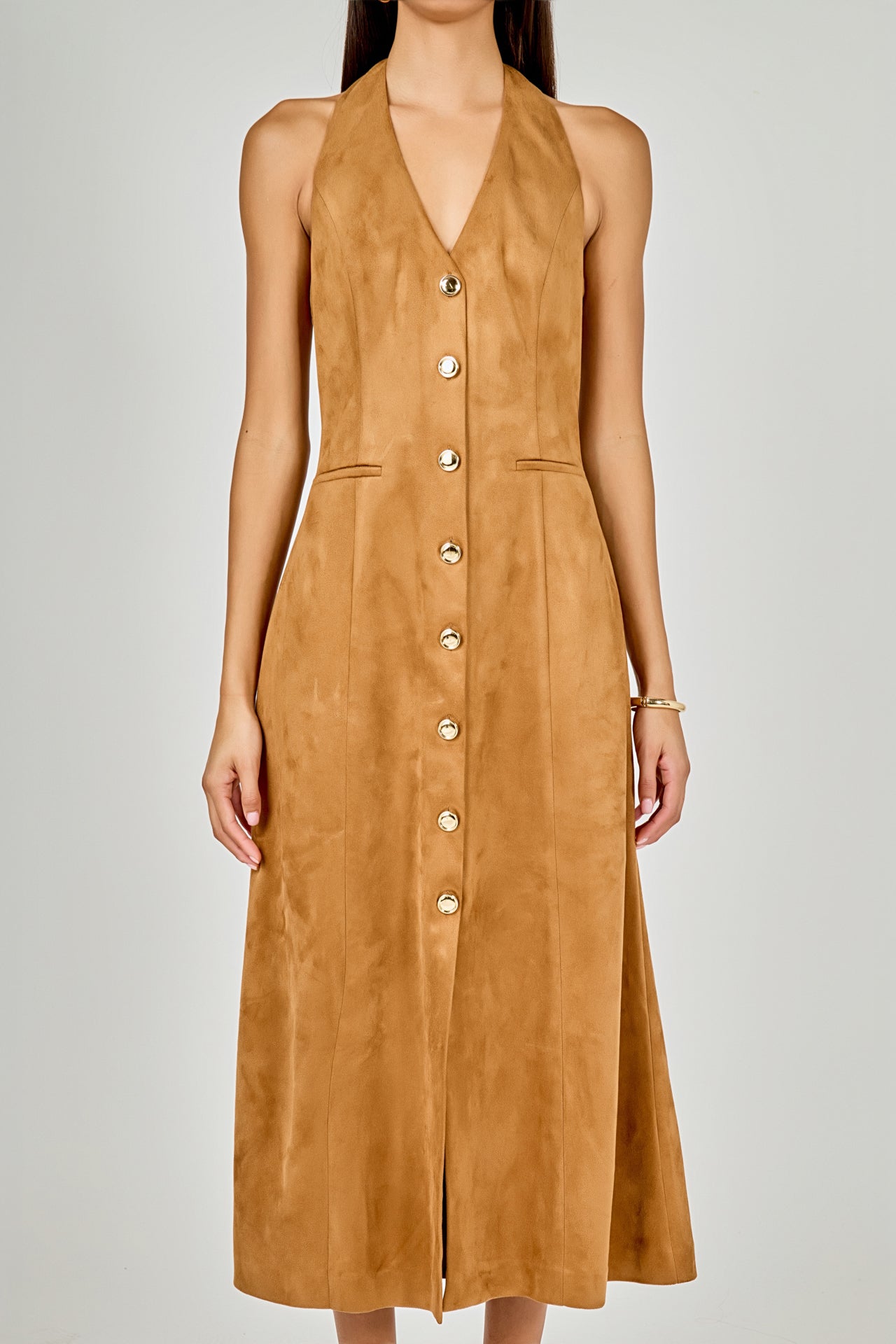 ENDLESS ROSE - Suede Fitted Midi Dress - DRESSES available at Objectrare