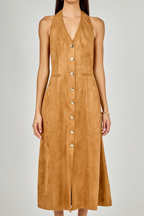 ENDLESS ROSE - Suede Fitted Midi Dress - DRESSES available at Objectrare