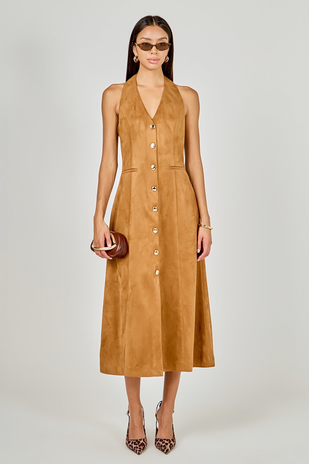 ENDLESS ROSE - Suede Fitted Midi Dress - DRESSES available at Objectrare