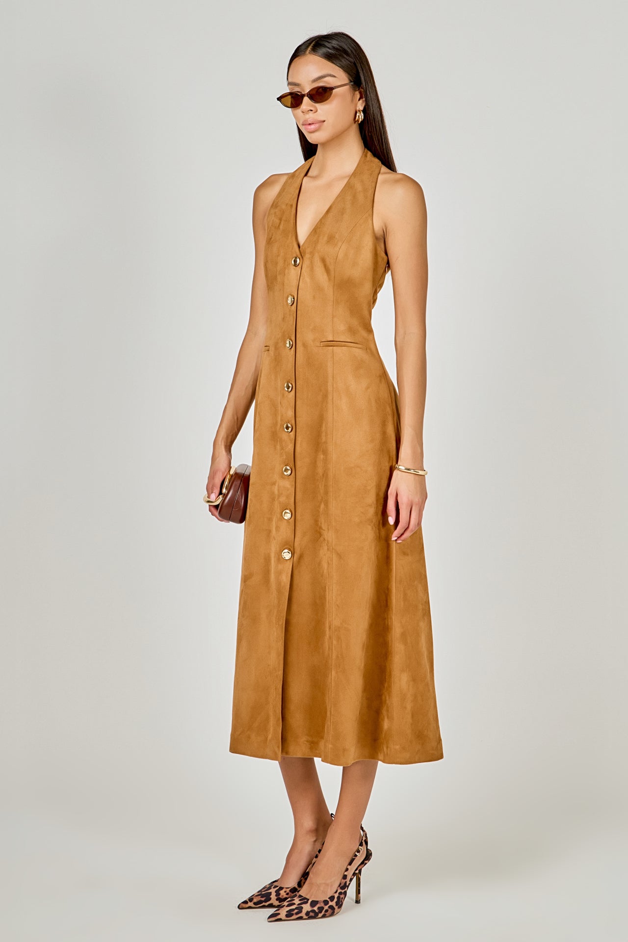 ENDLESS ROSE - Suede Fitted Midi Dress - DRESSES available at Objectrare