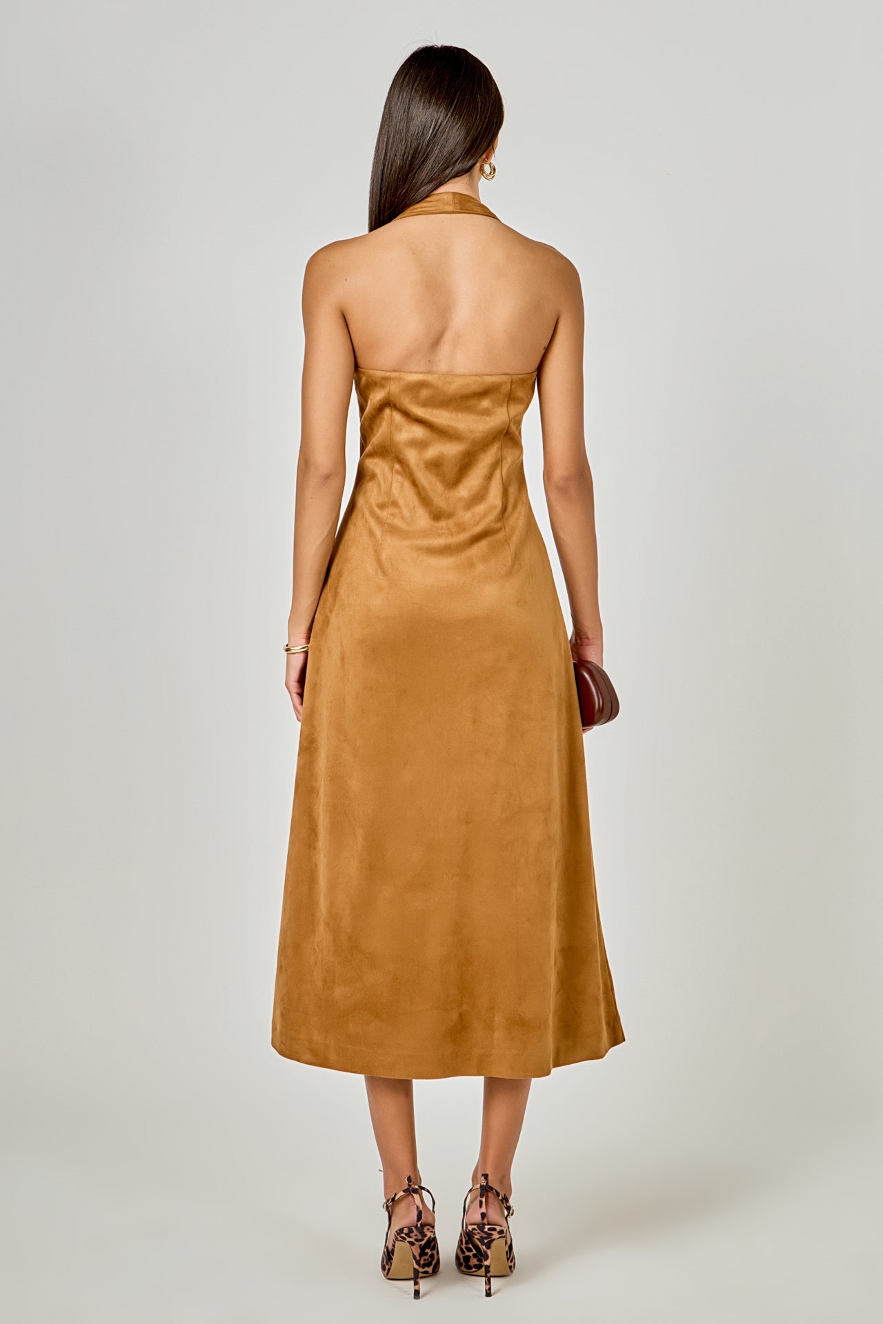 ENDLESS ROSE - Suede Fitted Midi Dress - DRESSES available at Objectrare
