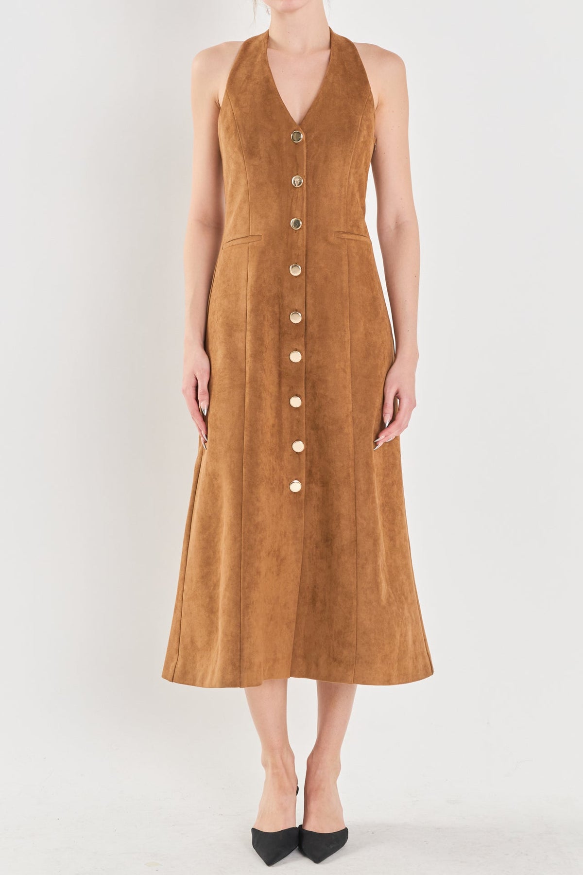 Suede Fitted Midi Dress