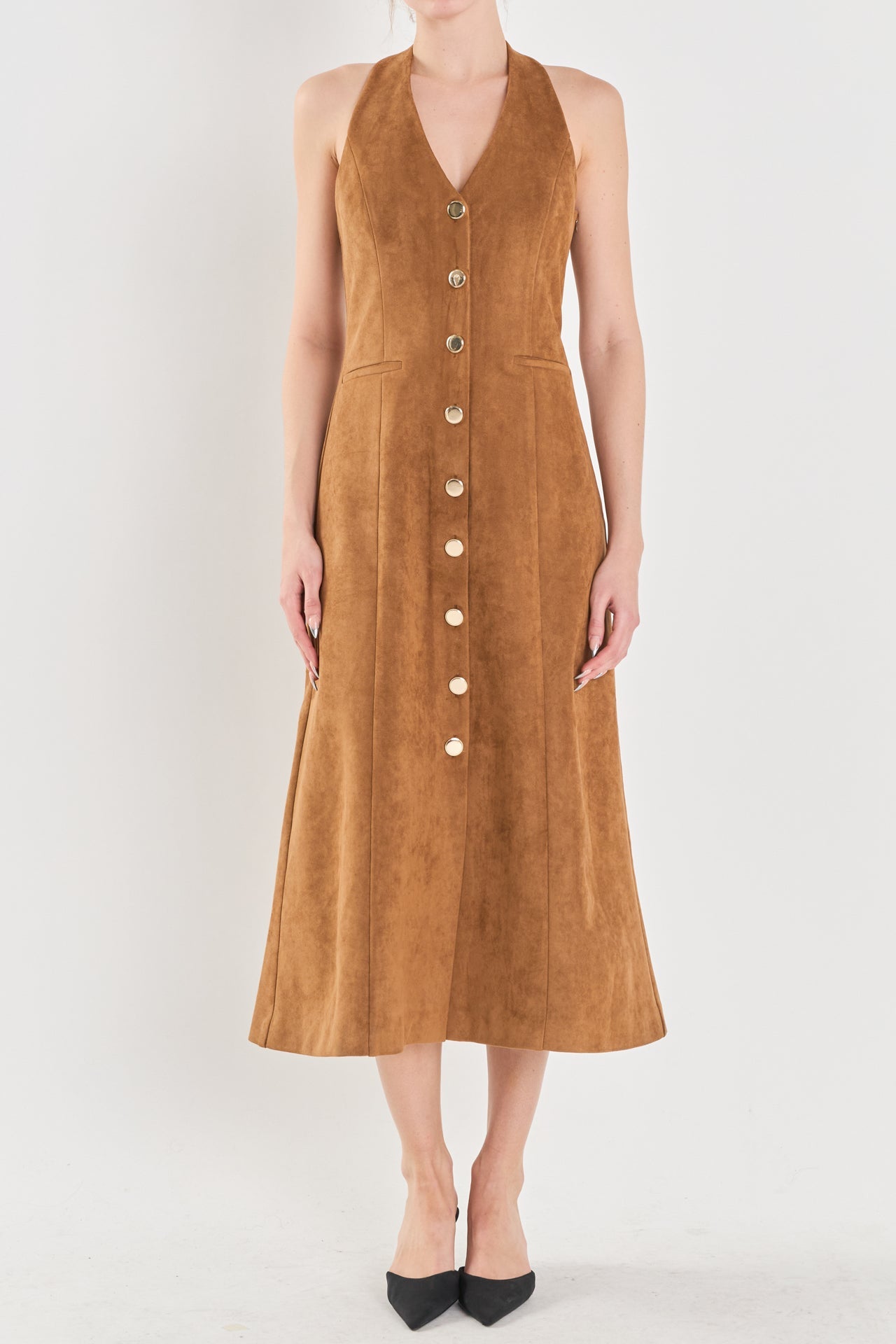 Suede Fitted Midi Dress