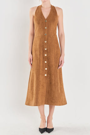 Suede Fitted Midi Dress