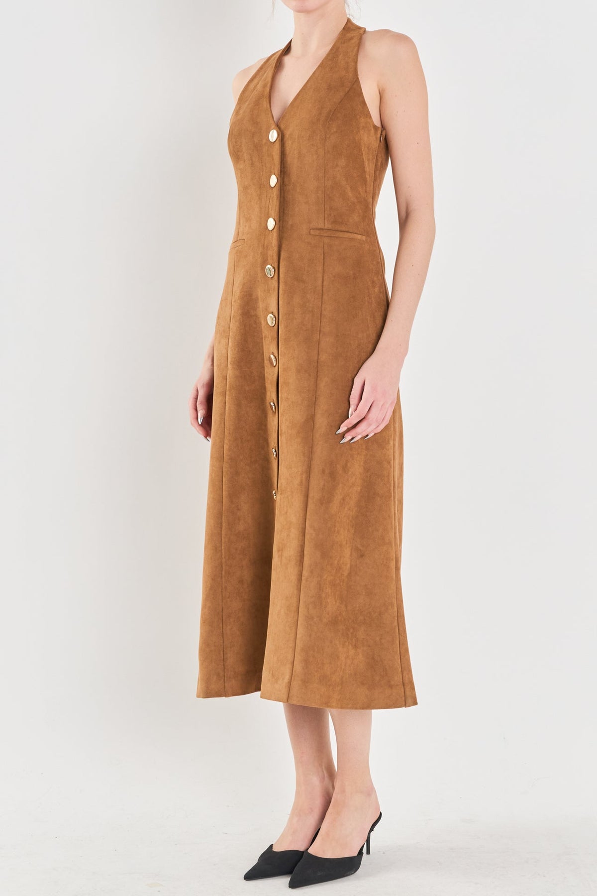 Suede Fitted Midi Dress