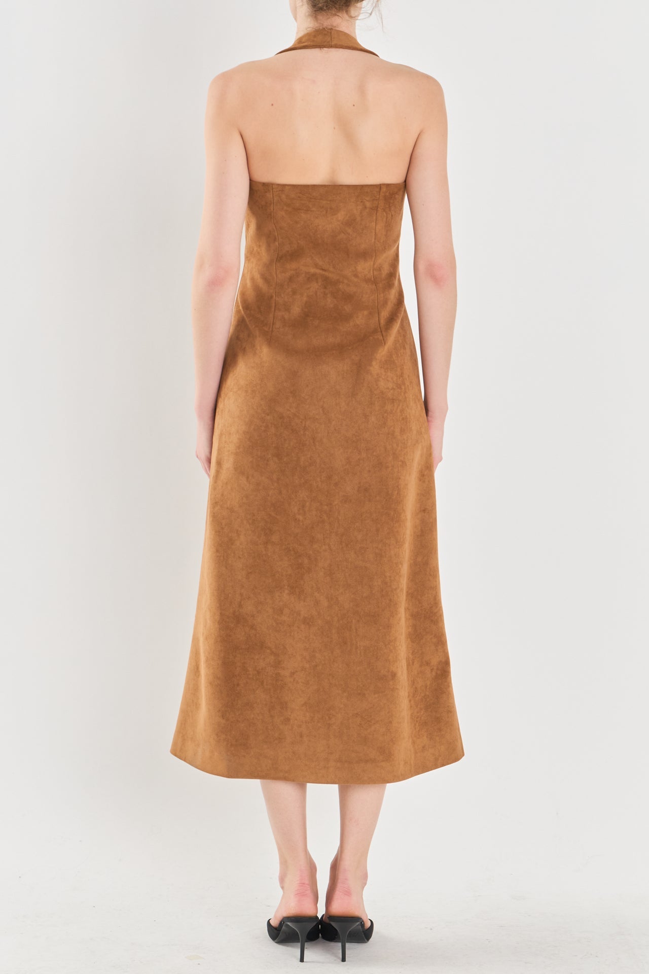 Suede Fitted Midi Dress