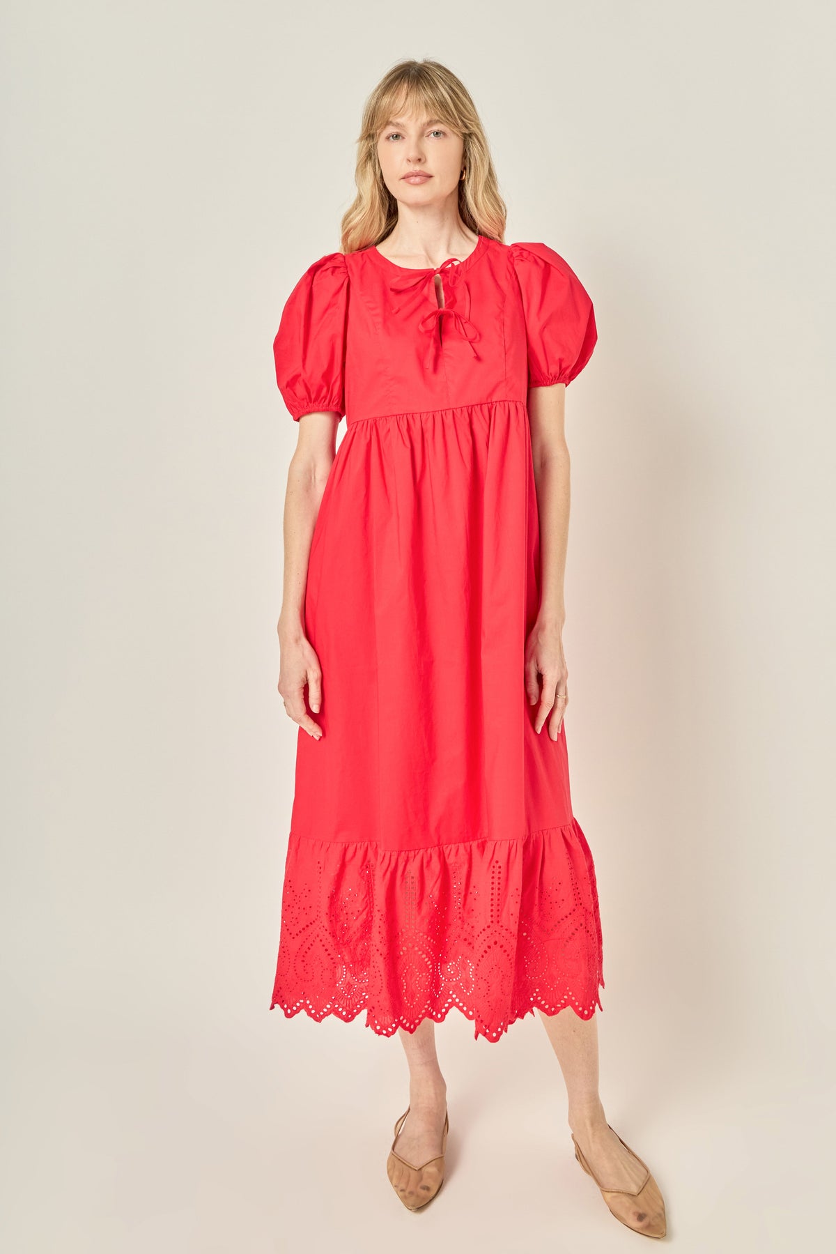 LA'VEN - Cotton Eyelet Midi Dress - DRESSES available at Objectrare