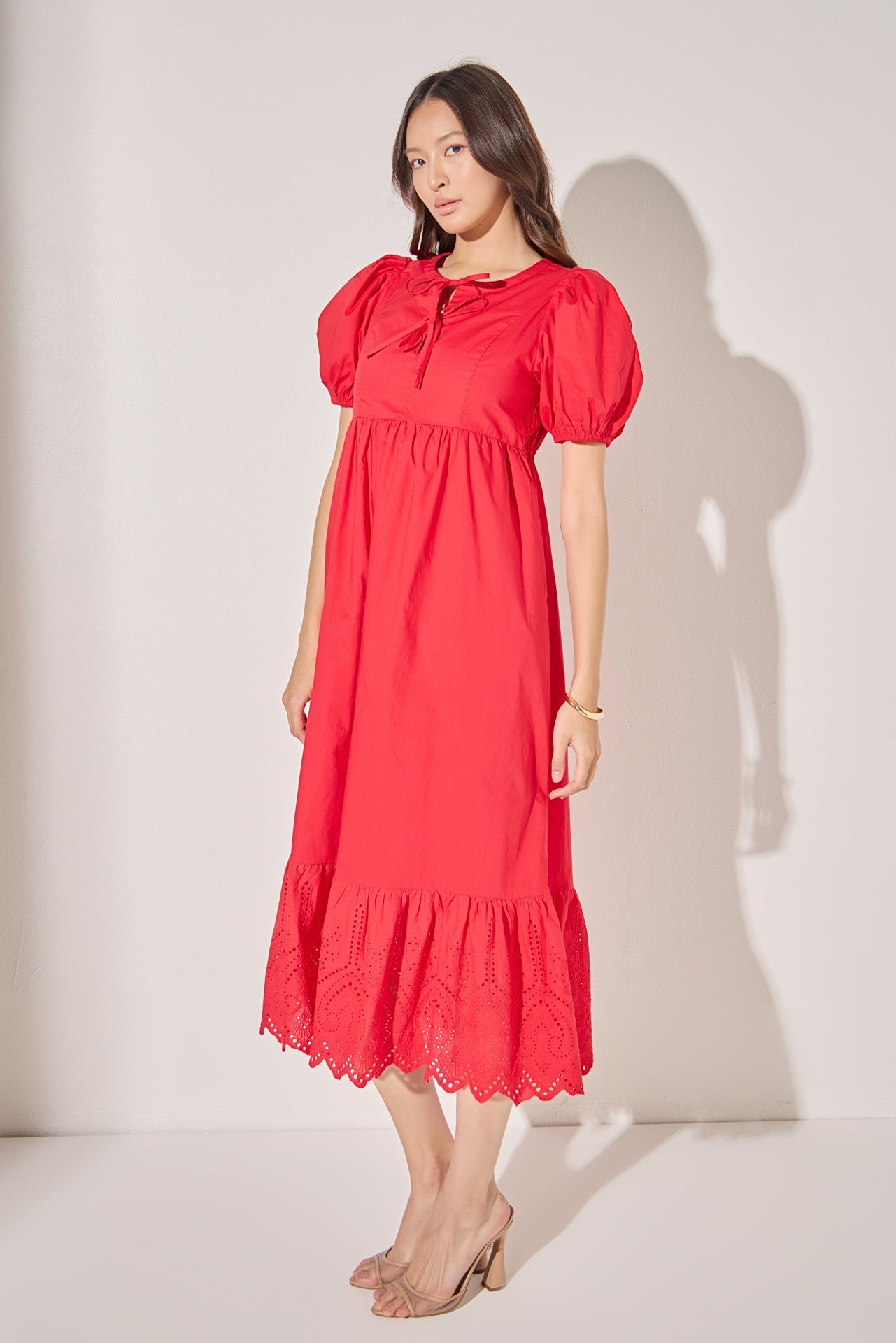 LA'VEN - Cotton Eyelet Midi Dress - DRESSES available at Objectrare