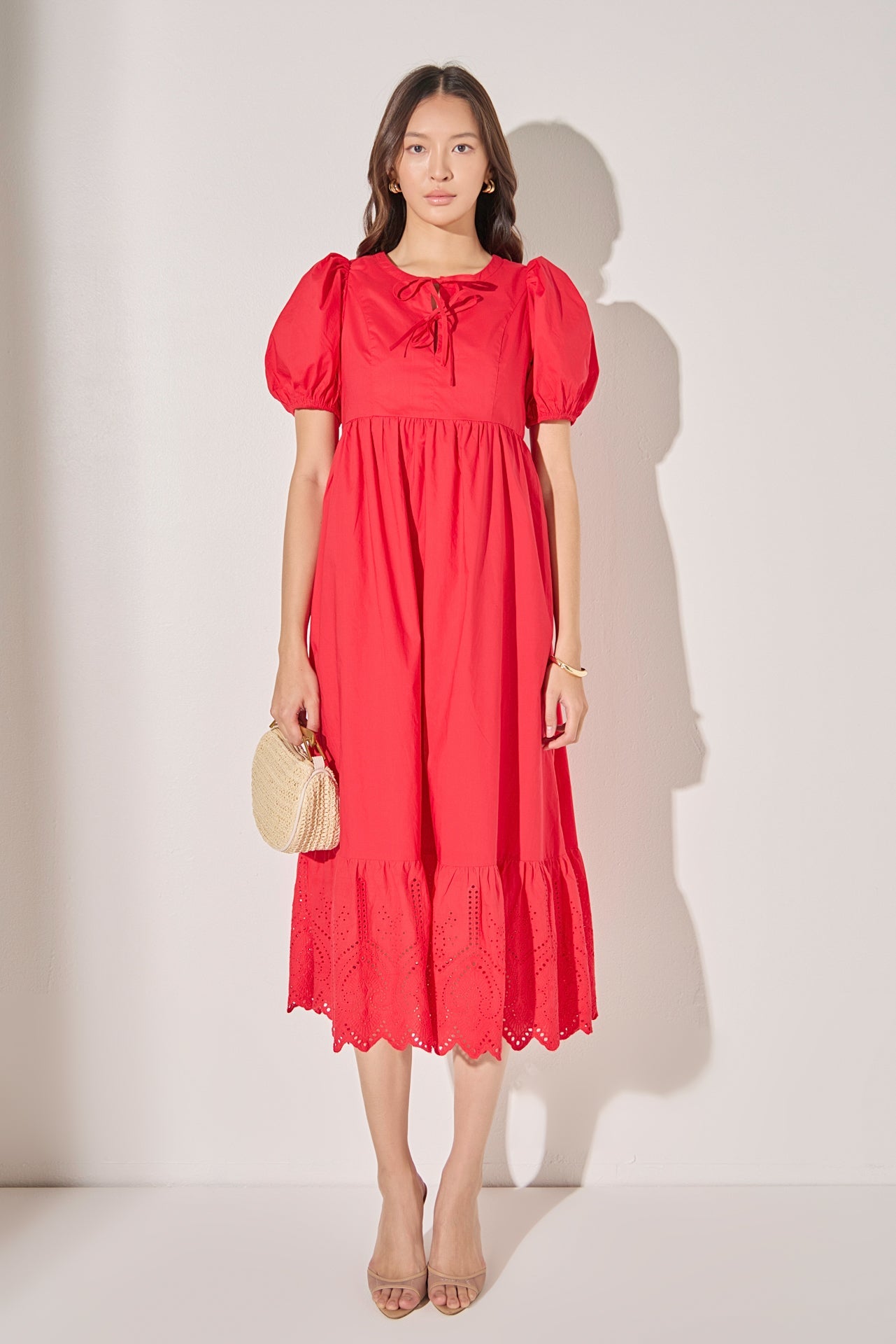 LA'VEN - Cotton Eyelet Midi Dress - DRESSES available at Objectrare