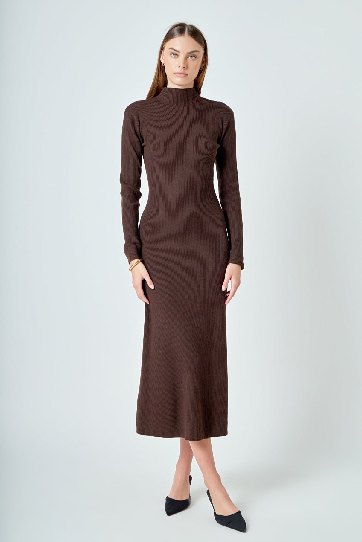 ENDLESS ROSE - Rib Knit Long Sleeve Maxi Dress - DRESSES available at Objectrare