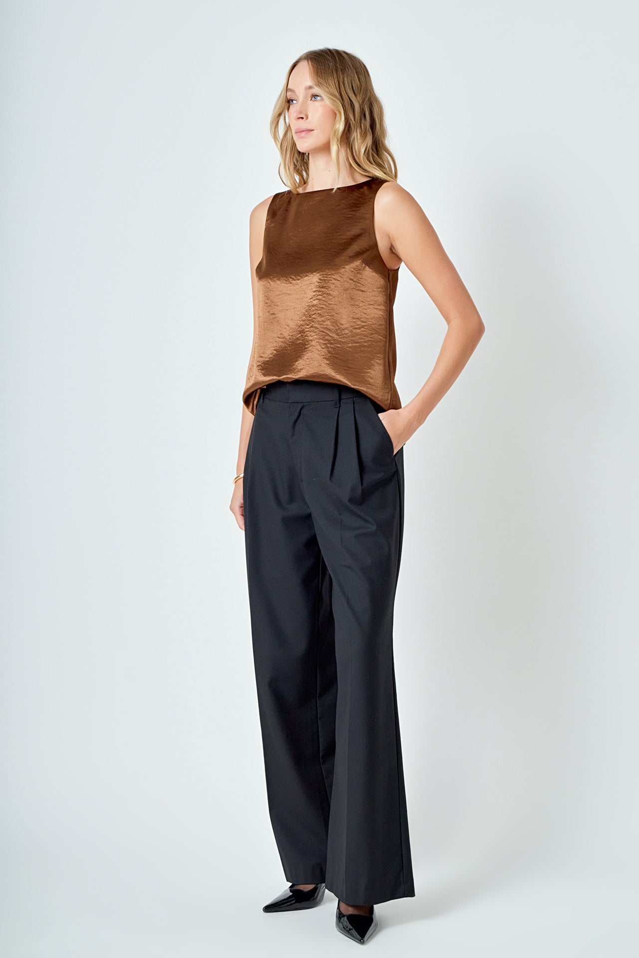 ENDLESS ROSE - Satin Velvet Square Neck Long Top - TOPS available at Objectrare