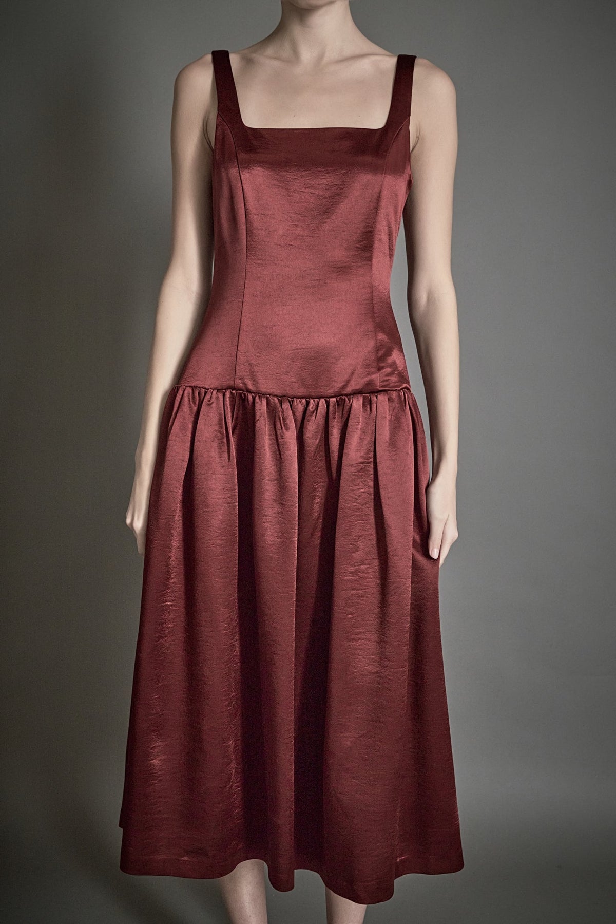 ENDLESS ROSE - Satin Velvet Drop Waist Midi Dress - DRESSES available at Objectrare