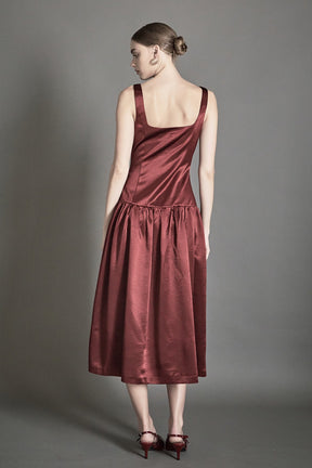 ENDLESS ROSE - Satin Velvet Drop Waist Midi Dress - DRESSES available at Objectrare