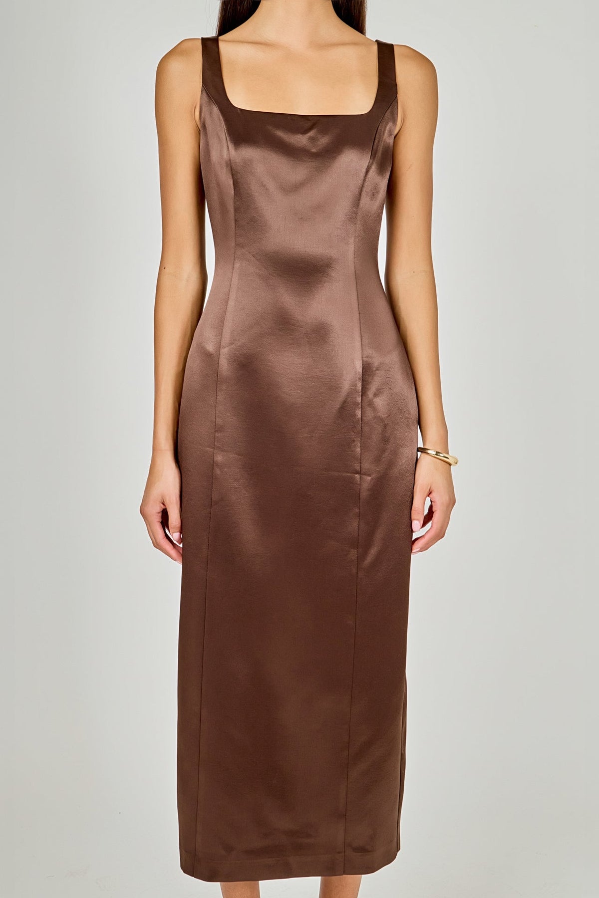 Satin Velvet Scoop Neck Midi Dress