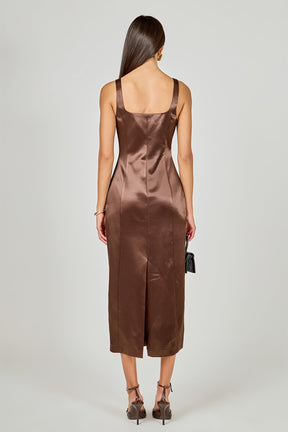 Satin Velvet Scoop Neck Midi Dress