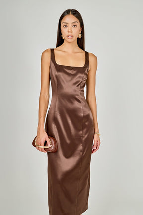 Satin Velvet Scoop Neck Midi Dress