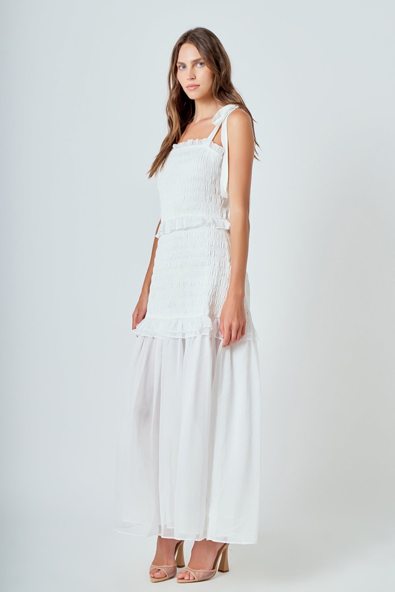 Endless Rose - Smocked Drop Waist Combination Maxi White / L Endless Rose - Smocked Drop Waist Combination Maxi White / L