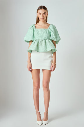 LA'VEN - Andrea Puff Shoulder Jacquard Open Back Top - TOPS available at Objectrare