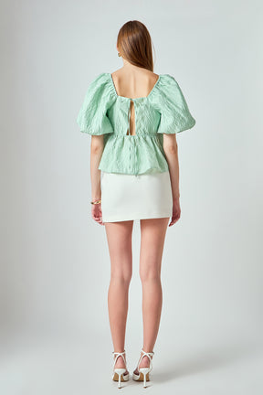 LA'VEN - Andrea Puff Shoulder Jacquard Open Back Top - TOPS available at Objectrare