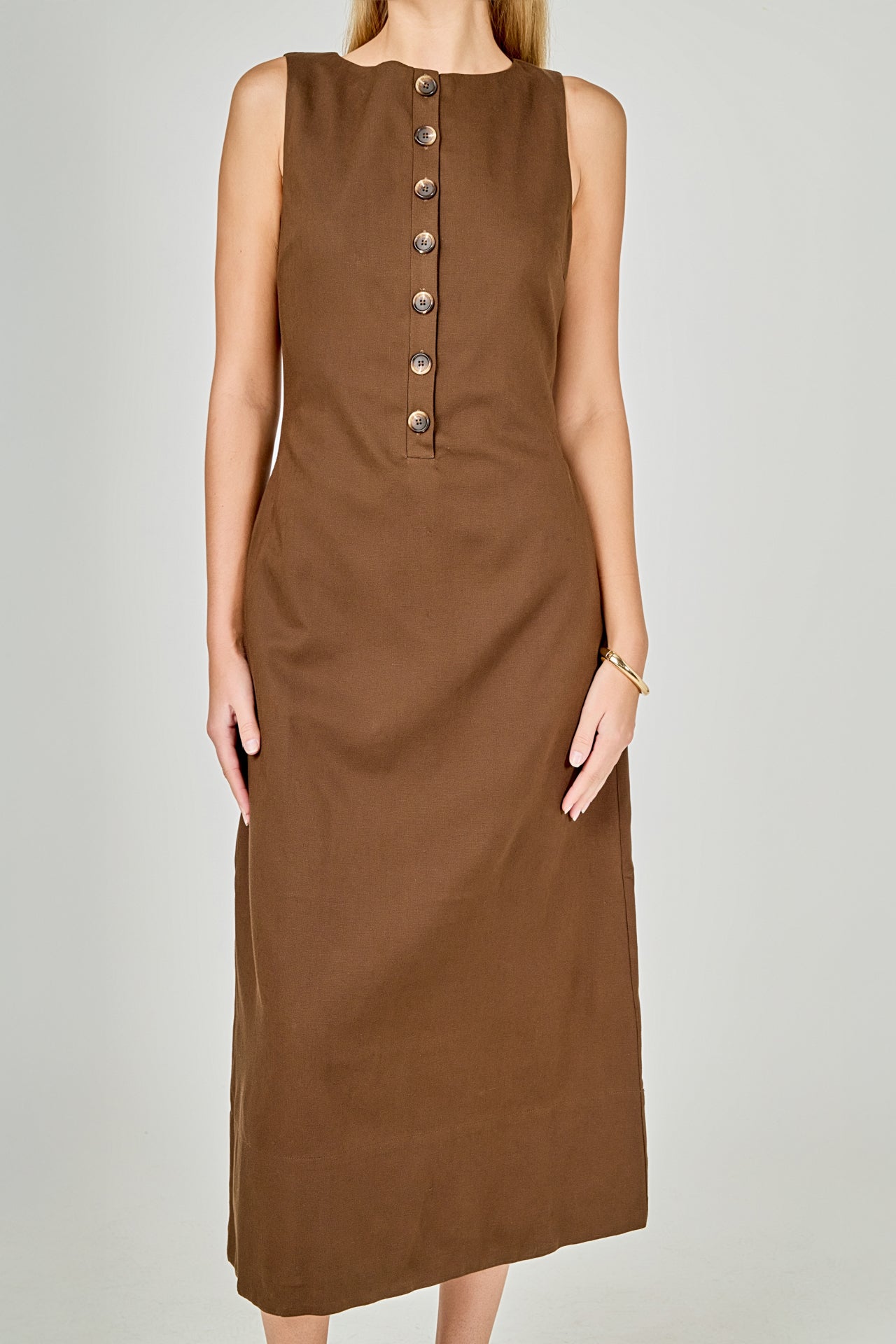 Boat Neck Buttoned Midi Dress