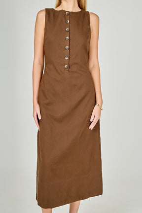 Boat Neck Buttoned Midi Dress