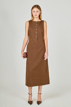 Boat Neck Buttoned Midi Dress