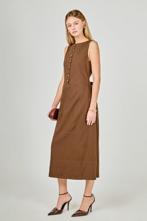 Boat Neck Buttoned Midi Dress