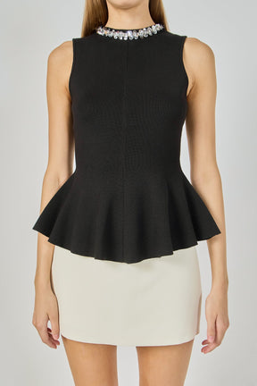 ENDLESS ROSE - Jewel Trim Peplum Top - TOPS available at Objectrare