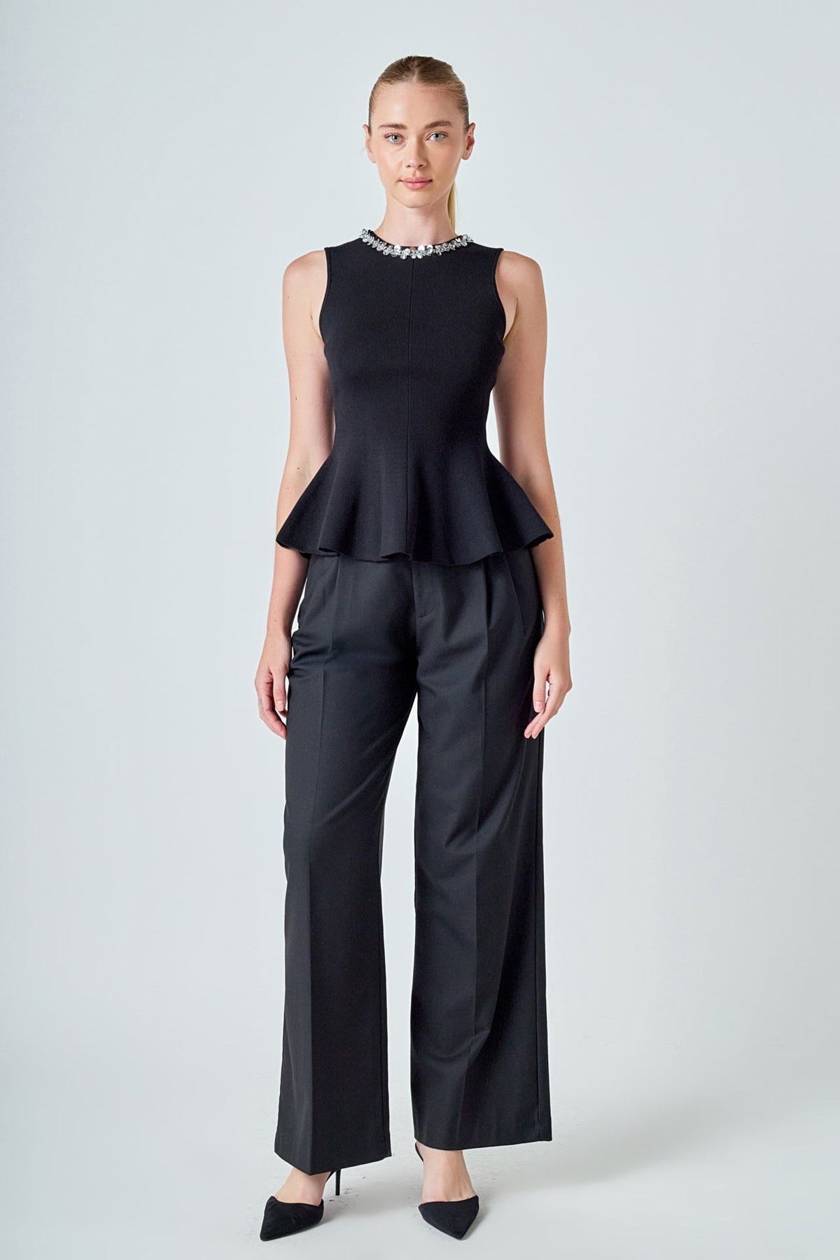 ENDLESS ROSE - Jewel Trim Peplum Top - TOPS available at Objectrare