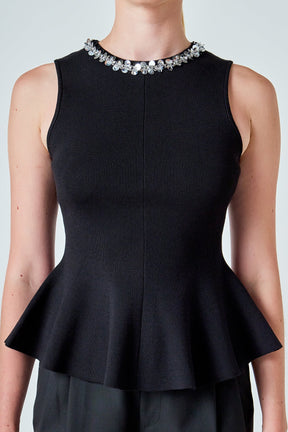 ENDLESS ROSE - Jewel Trim Peplum Top - TOPS available at Objectrare