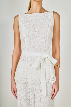 Lace Sleeveless Long Top With Belt