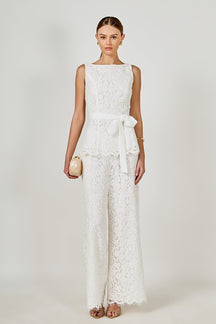 Lace Sleeveless Long Top With Belt