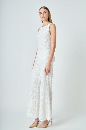 Lace Sleeveless Long Top With Belt