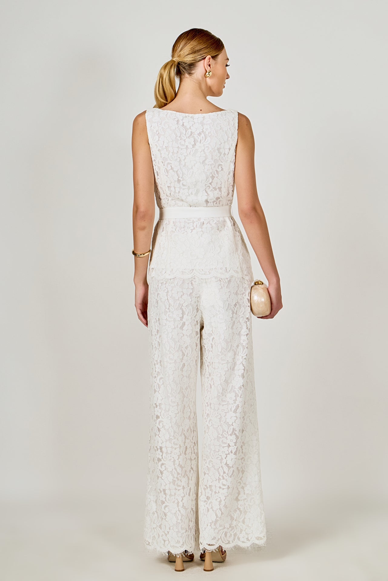 Lace Sleeveless Long Top With Belt