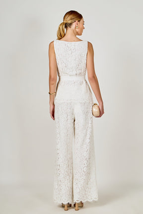 Lace Sleeveless Long Top With Belt