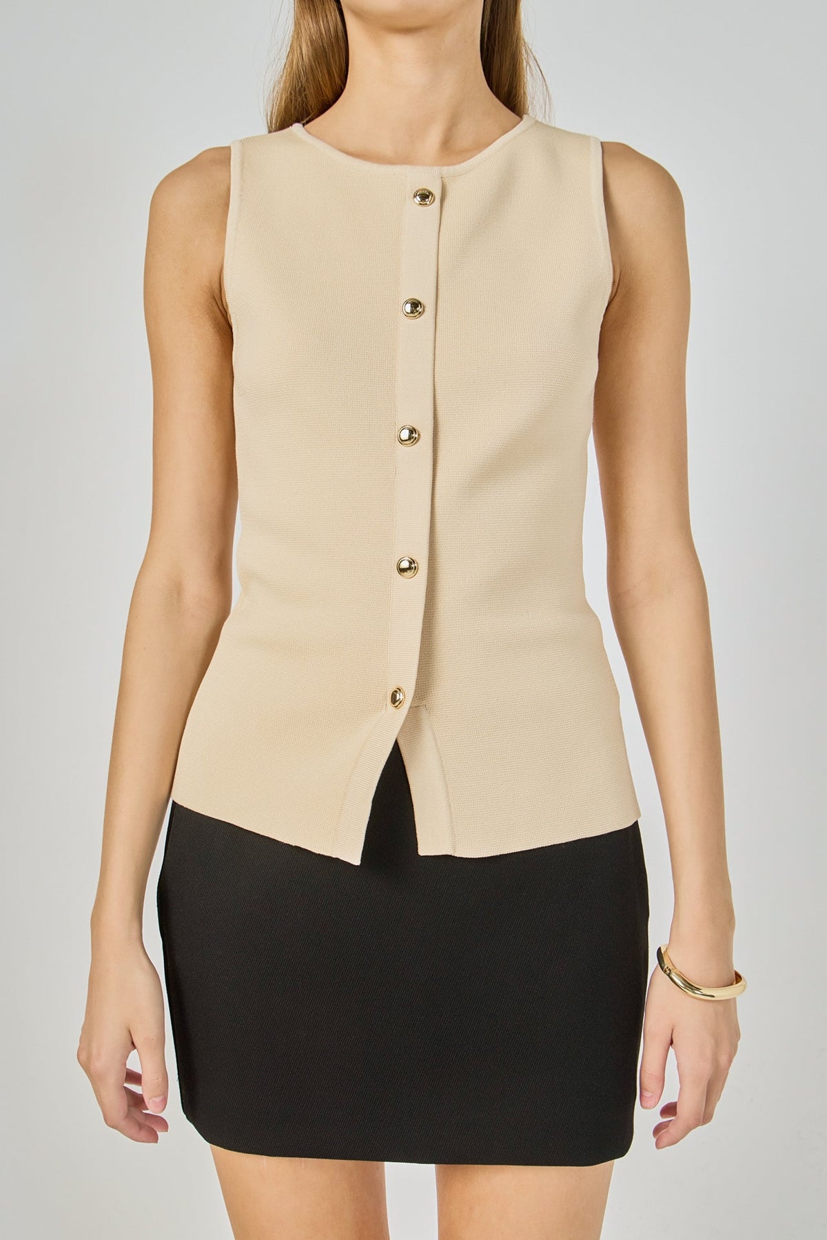 ENDLESS ROSE - Knit Buttoned Sleeveless Top - TOPS available at Objectrare