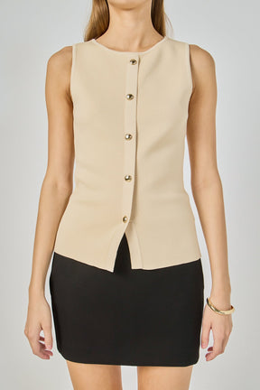 ENDLESS ROSE - Knit Buttoned Sleeveless Top - TOPS available at Objectrare